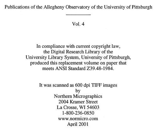 Publications of the Allegheny Observatory of the University of Pittsburgh