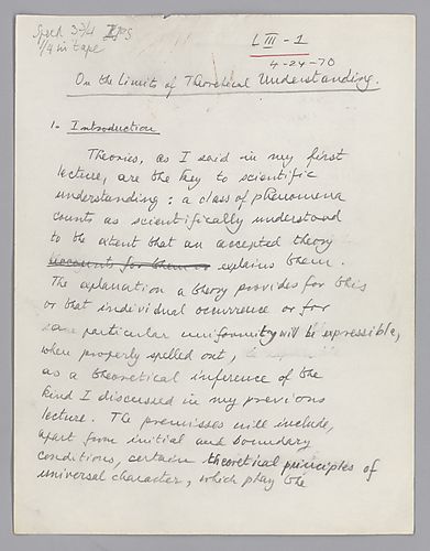 Carus Lecture III: "On the Limits of Theoretical Understanding,"