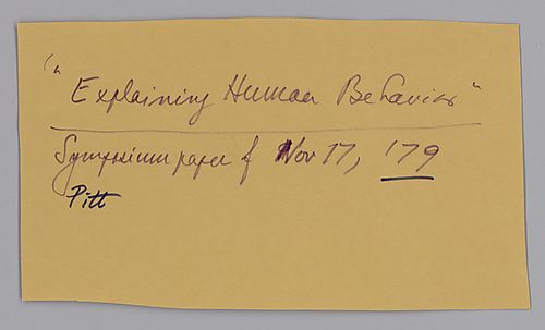 "On Explaining Human Behavior," Symposium Paper University of Pittsburgh,