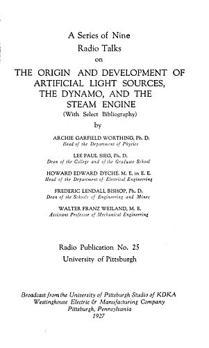 Origin and development of artificial light sources, the dynamo, and the steam engine