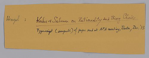 "Kuhn & Salmon on Rationality and Theory Choice," Typescript of Paper, unpublished, read at APA Meeting Boston,