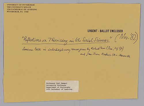"Reflections on Theorizing in the Social Sciences," University of Pittsburgh, Department of Economics,
