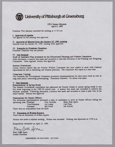 UPG Senate Minutes