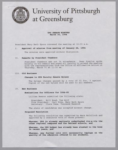 UPG Senate Minutes