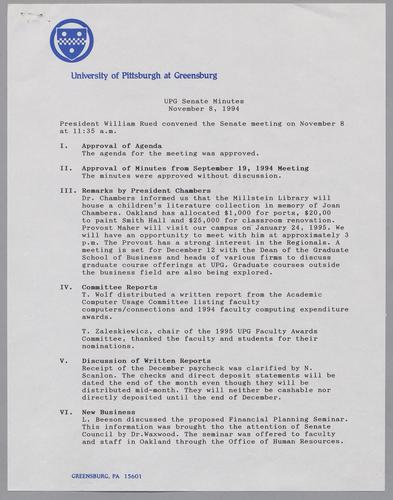 UPG Senate Minutes