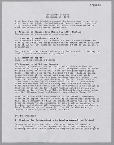 UPG Senate Minutes