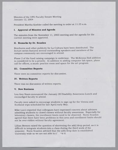 UPG Senate Minutes