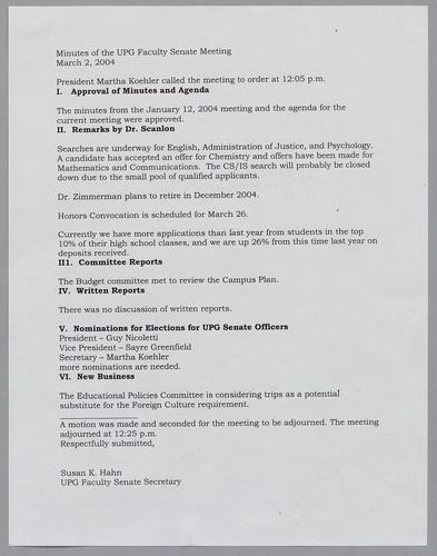 UPG Senate Minutes