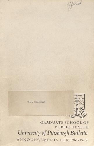 University of Pittsburgh, Graduate School of Public Health, Bulletin, 1961-1962