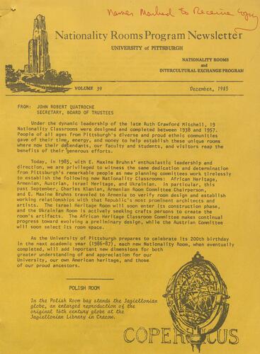 Nationality Rooms Program newsletter