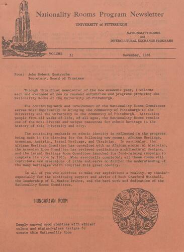 Nationality Rooms Program newsletter