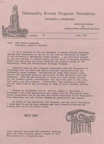 Nationality Rooms Program newsletter