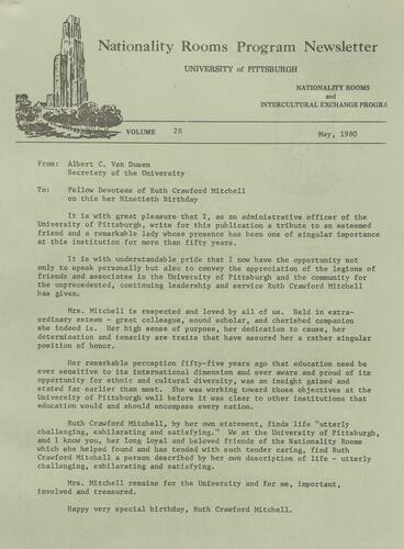 Nationality Rooms Program newsletter