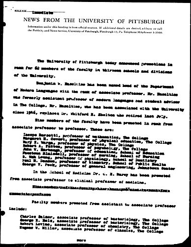 [Pitt Announced Promotions in Rank for Faculty]