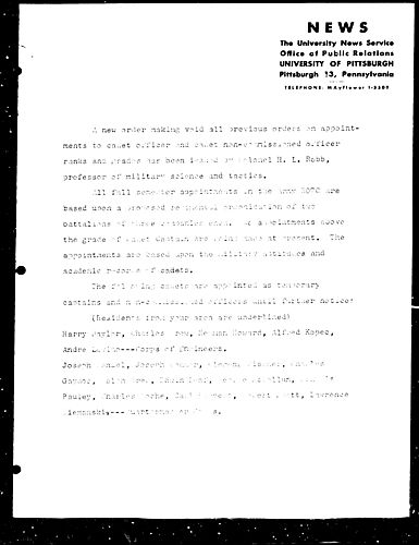 [Colonel H. Robb Issues New Order Regarding Appointments]