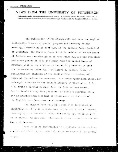 [Pitt to Hold English Nationality Room Dedication]