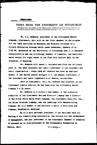 [W.L. McGrath To Speak At 1953 Institute On Business And Economic Problems]