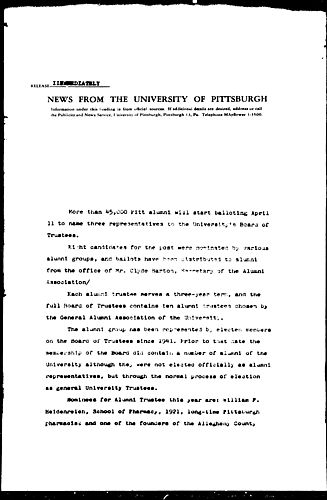 [Pitt Alumni To Ballot On Representatives To University's Board Of Trustees]