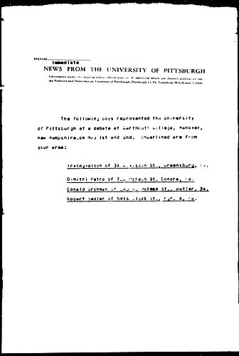 [Pitt Represented At Dartmouth Debate]