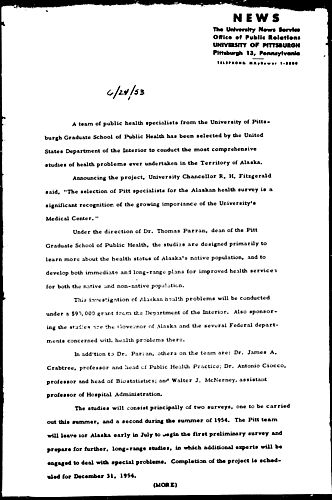 [Pitt Public Health Specialist Chosen To Study Alaskan Health Problems]