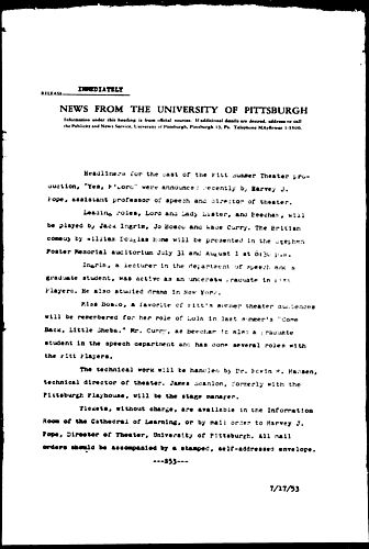 [Pitt Summer Theater Production Cast Headliners Announced]