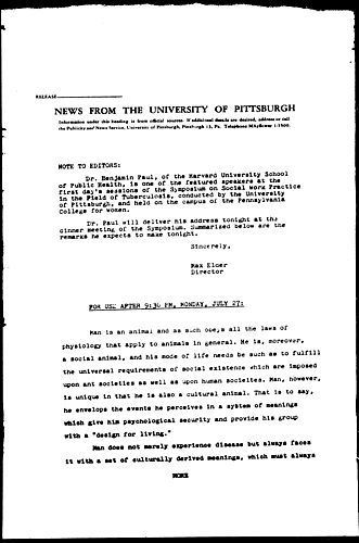 [Dr. Benjamin Paul's Address At Tuberculosis Symposium]