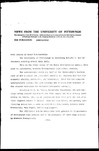 Pitt Awards 92 Honors Scholarships