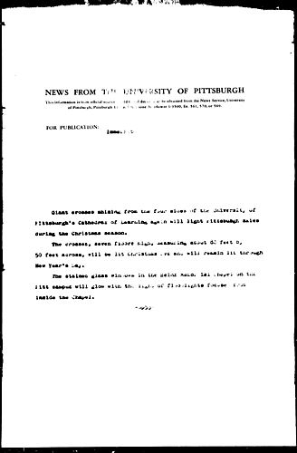 [Pitt To Light Cathedral With Giant Crosses For Holiday]