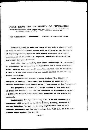 [Pitt Announces Special Evening Courses]