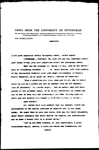 Pick Your Physician Before Emergency Comes, Parran Urges