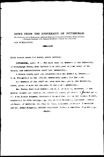 Pitt Honors Seven For Twenty Years Service