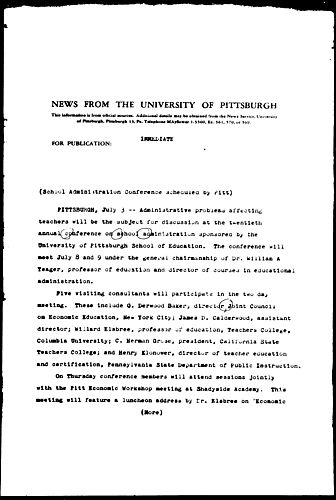 School Administration Conference Scheduled By Pitt