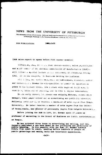 NAM Sales Expert To Speak Before Pitt Summer Session