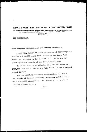 Pitt Receives $500,000 Grant For Library Facilities