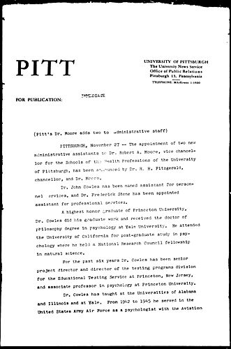 Pitt's Dr. Moore Adds Two To Administrative Staff