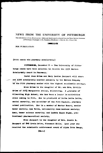 Pitt Coeds Win Pharmacy Scholarship