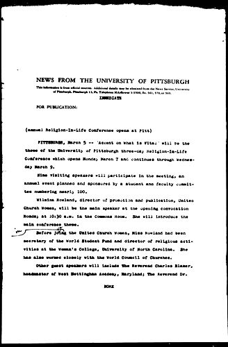 Annual Religion-In-Life Conference Opens At Pitt