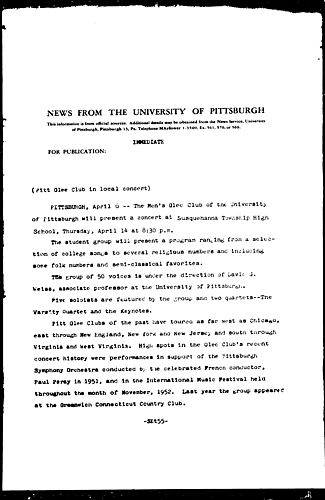 Pitt Glee Club In Local Concert