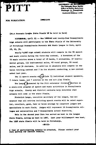 Pitt Forensic League State Finals To Be Held In York