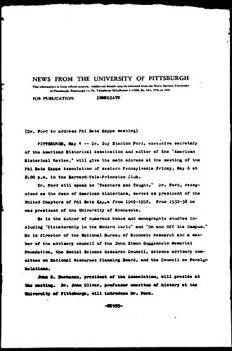 Dr. Ford To Address Phi Beta Kappa Meeting