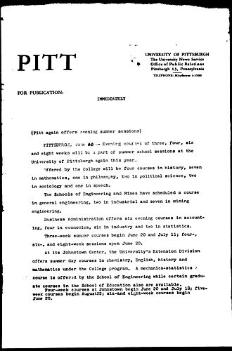 Pitt Again Offers Evening Summer Sessions