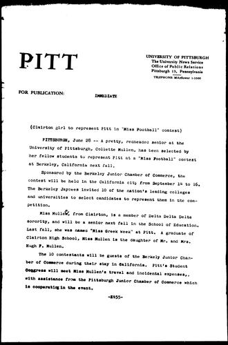 Clairton Girl To Represent Pitt In "Miss Football" Contest