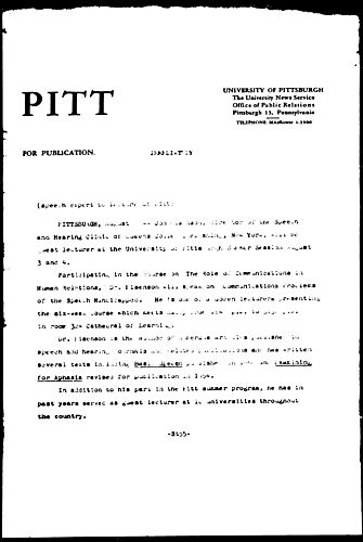 Speech Expert To Lecture At Pitt