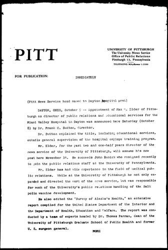 Pitt News Service Head Named To Dayton Hospital Post