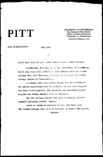 Pitt Glee Club To Give Joint Concert With Wilson College