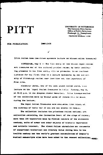 Pitt Polish Room Committee Sponsors Lecture On Hidden Polish Treasure