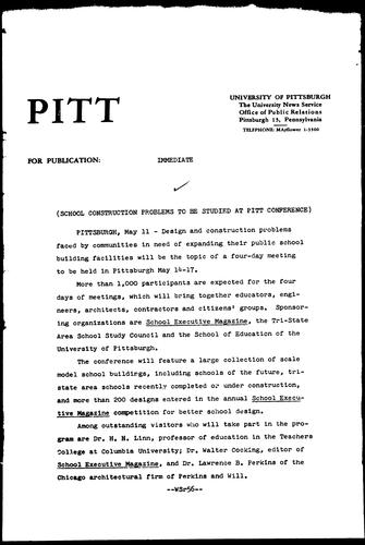 School Construction Problems To Be Studied At Pitt Conference