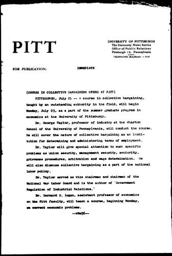 Course In Collective Bargaining Opens At Pitt