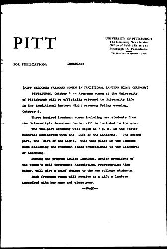 Pitt Welcomes Freshman Women In Traditional Lantern Night Ceremony