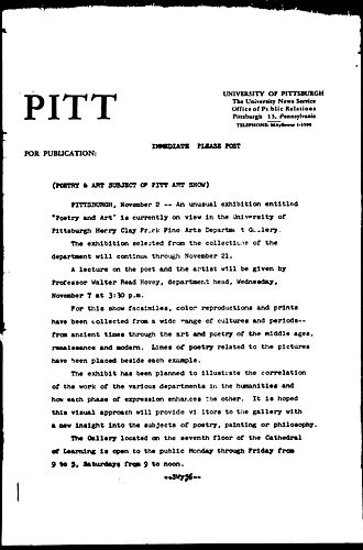 Poetry & Art Subject Of Pitt Art Show